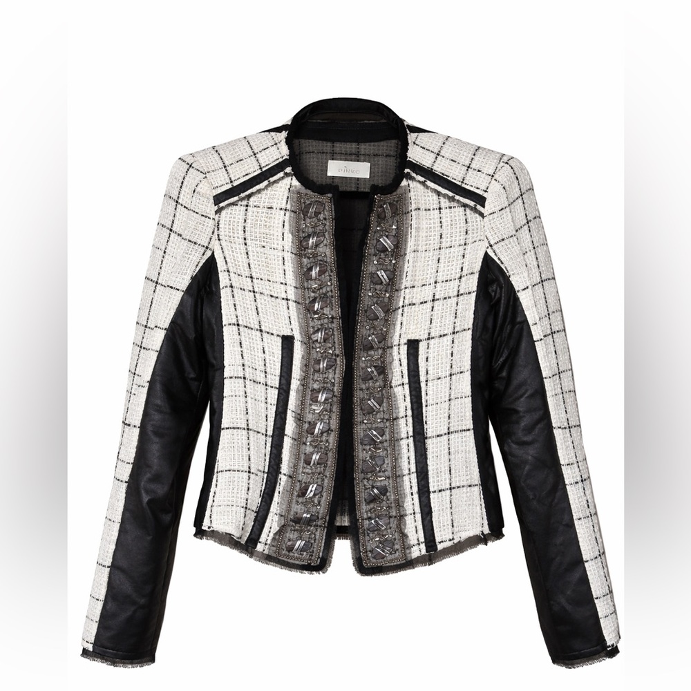 Pinko Black and White Blazer with Textured Details